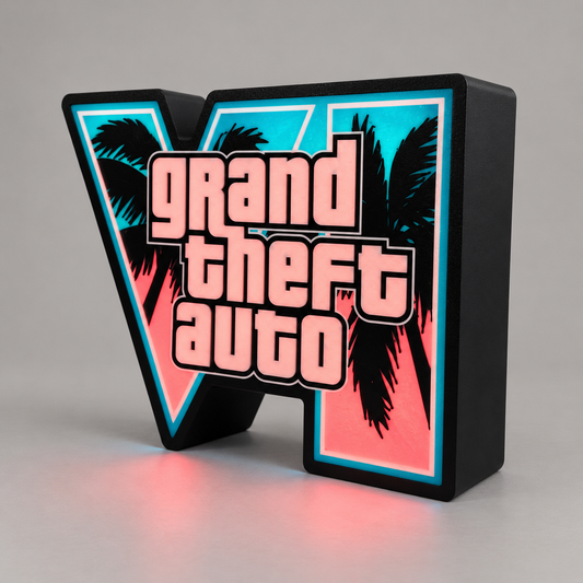 Lampka LED RGB GTA VI z pilotem i zasilaczem — 17 × 15 cm