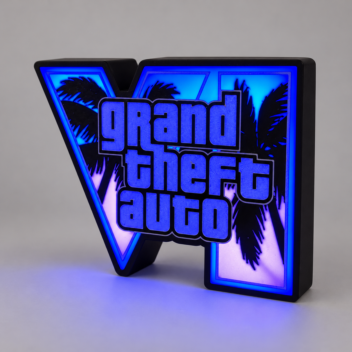 Lampka LED RGB GTA VI z pilotem i zasilaczem — 17 × 15 cm
