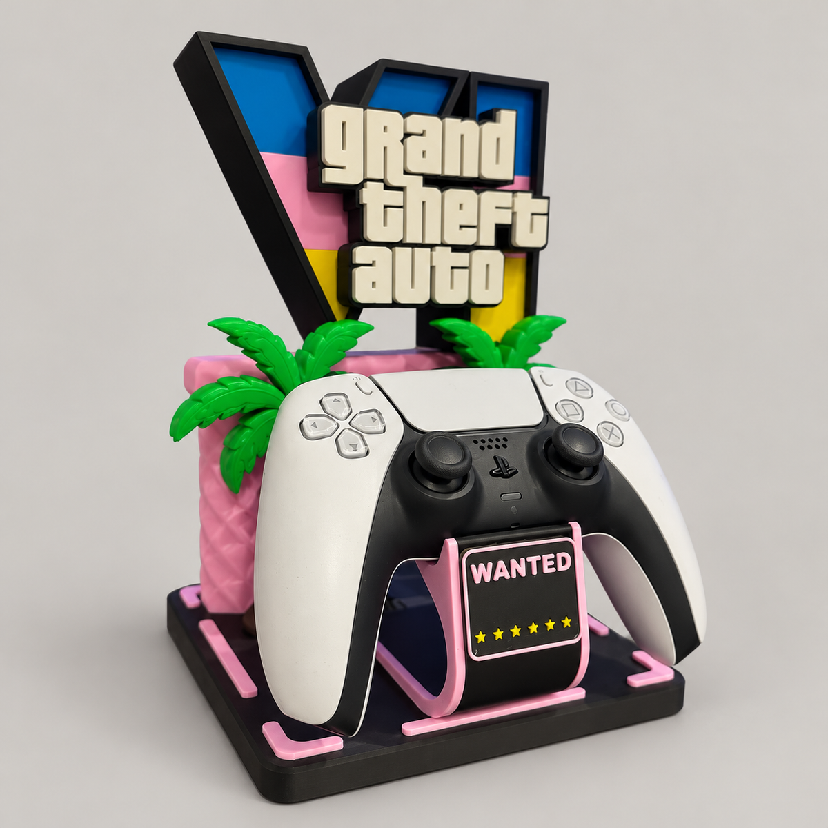 Uchwyt GTA VI na jeden pad PS5 — wizualizacja na podstawie zdjęcia naszego produktu.