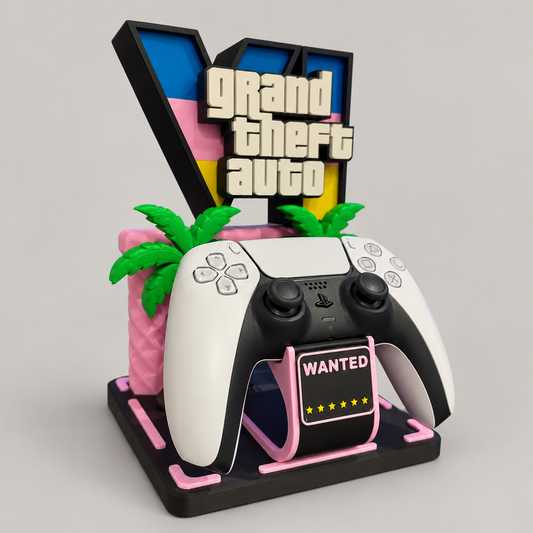 Uchwyt GTA VI na jeden pad PS5 — wizualizacja na podstawie zdjęcia naszego produktu.